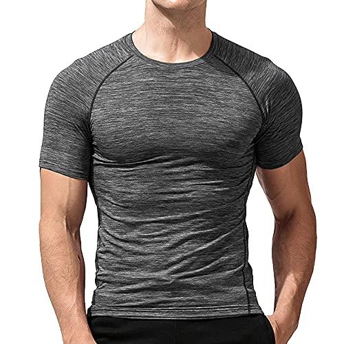 Muscle Alive Uomo Magro Stretto Compressione Livello Base Manica Corta Maglietta Bodybuilding Top Poliestere e Spandex 9305 Grigio Scuro L