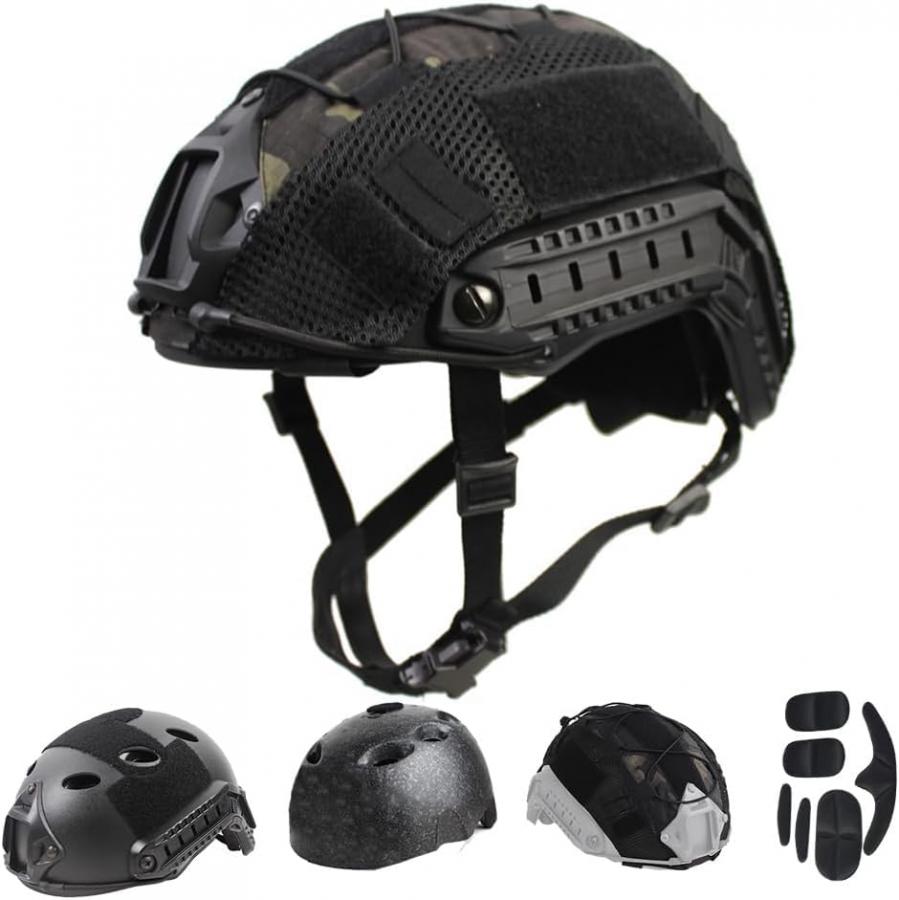 PJ Casco Tattico Paintball Airsoft Casco Militare FAST con Staffa NVG e Binario di Guida Iaterale