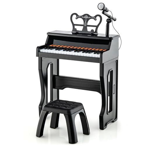 RELAX4LIFE Pianoforte per Bambini con 37 Tasti, Tastiera Musicale con Microfono, Leggio e Sgabello, Funzioni di Record e Playback, Regalo di Natale/Compleanno per Bambini 3 4 5 6 anni (Nero)