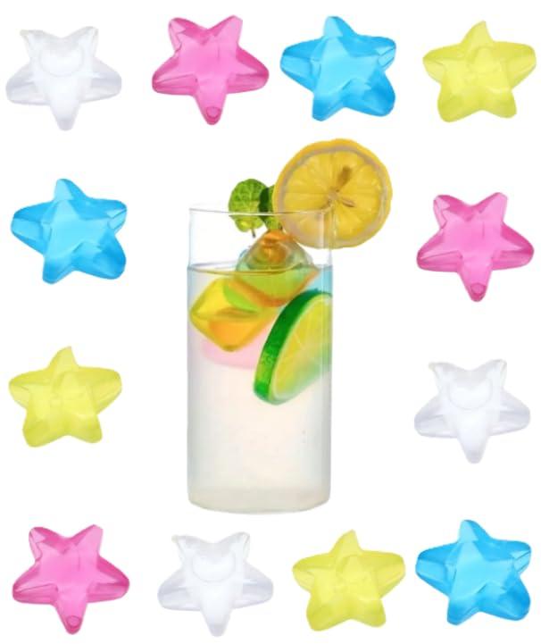 SUNLUX Cubetti Refrigeranti Riutilizzabili 60 Pezzi - Forma a Stella - Ghiaccio Sintetico Colorato per Bevande, Cocktail, Lunch Box, Bambini e Feste