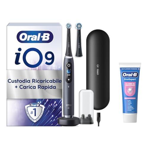 Oral-B Spazzolino Elettrico Ricaricabile iO 9N Nero, 1 Spazzolino Elettrico, 2 Testine Di Ricambio, Custodia Da Viaggio con caricatore + Dentifricio Pro-Expert, Pulizia Denti Efficace