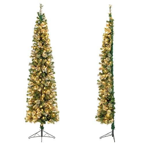 COSTWAY Albero di Natale Mezzo 210 CM, Albero di Natale Artificiale Metà con 150 Luci LED Incorporate, 403 Rami in PVC e Base Pieghevole in Metallo da Casa, Ufficio e Negozio