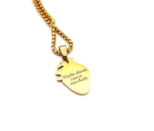 Collana in Acciaio con Ciondolo Cuore Anatomico Personalizzabile: Porta il Tuo Messaggio nel Tuo Cuore - Collana con cuore anatomico da incidere (Oro)