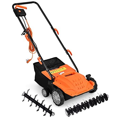 COSTWAY Scarificatore 2 In-1 per Prato, Arieggiatore Elettrico con Sacco Raccoglitore da 30L, Larghezza 32cm, con 3 Posizioni Regolabili, Scarificatore 1500W per Giardino Cortile (32 cm, Arancione)