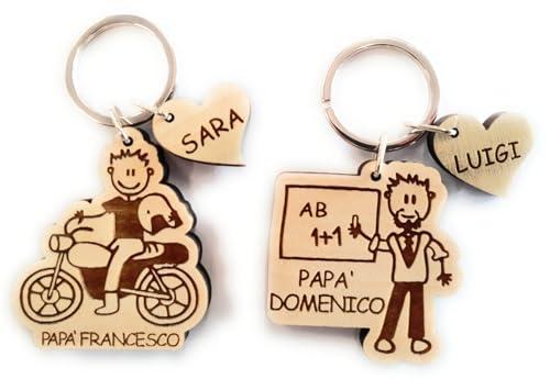 Portachiavi personalizzato in legno festa del papà - Tante varianti frta cui scegliere - nome dei figli - BABBO