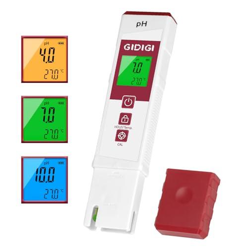 GIDIGI Misuratore di pH per acqua con display a colori, misuratore di pH digitale professionale, kit di calibrazione del pH analizzatore di qualità dell'acqua per piscine, terme, idroponica, acquari e