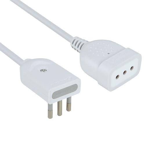 Electraline 46023 Mini Prolunga domestica Salvaspazio con Spina Piatta Piccola 10A, Presa 10A, Lunghezza 50cm, Bianca