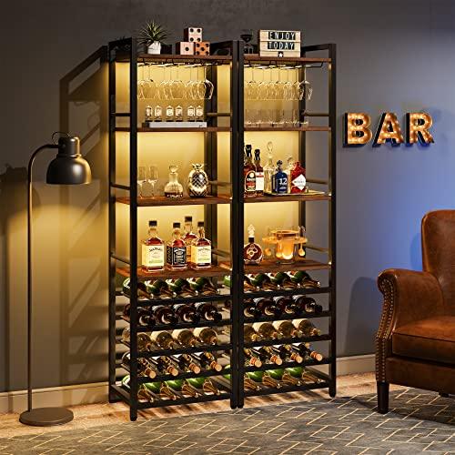 Tribesigns Set di 2 Portabottiglie da Terra, Cantinetta Portabottiglie Scaffale per Vino con Portabicchiere in Legno da 20 Bottiglie, per Enoteca, Cucina, Sala da Pranzo, Marrone Rustico