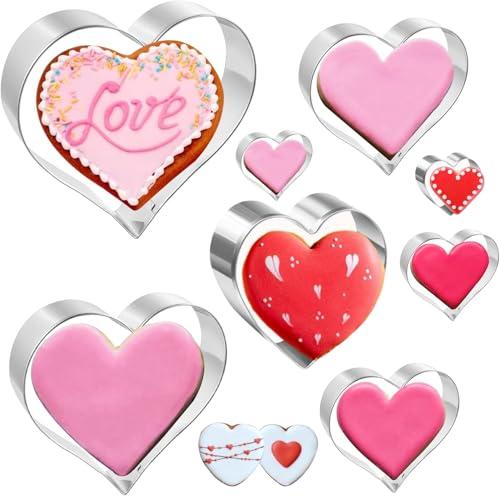 FINEVERNEK Tagliapasta a forma di cuore, set di 8 stampi per biscotti a forma di cuore, in acciaio inossidabile extra large per regali di San Valentino, pasticceria e dolci
