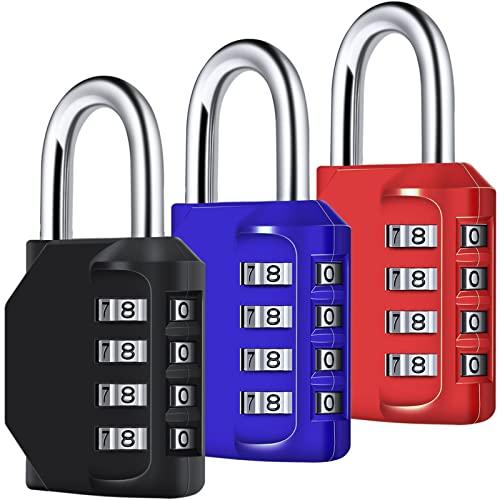 Lucchetto Combinazione, [3 Pezzi] Diyife Lucchetto Armadietto Impermeabile Lucchetto A Combinazione 4 Cifre Per Scuola, Zaini, Armadietto, Palestra (Nero,Blu,Rosso)