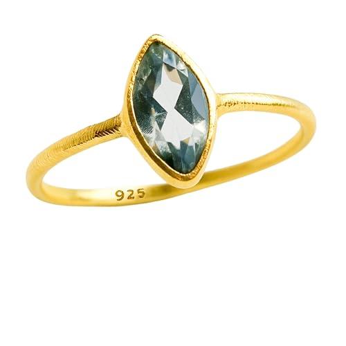Anello Petite Marquise in argento sterling placcato oro con topazio blu