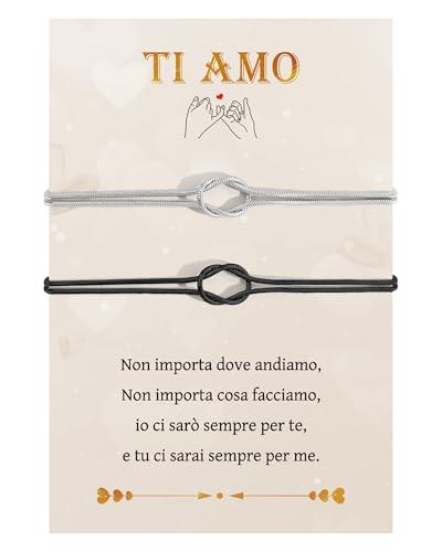 Cheerslife Regalo Bracciali Coppia Lui Lei Fidanzati Bracciale Amicizia Bracciale Donna Braccialetti Nodo D'amore, Bracciali Amicizia Donna Regali di Coppia Regalo Fidanzato - Nero e Argento