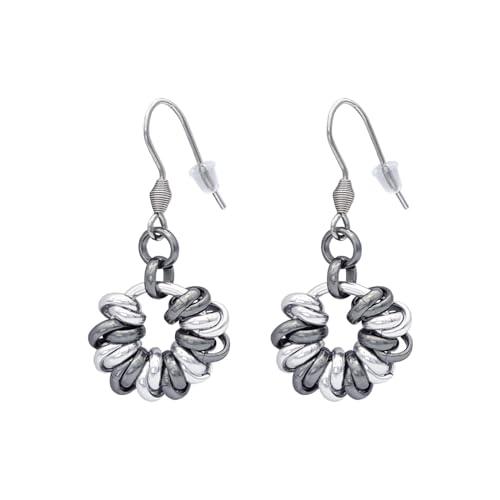 Particolarmoda orecchini donna pendenti tondi a cerchio leggeri nodini intrecciati 6 mm (Argentato/Fumè)