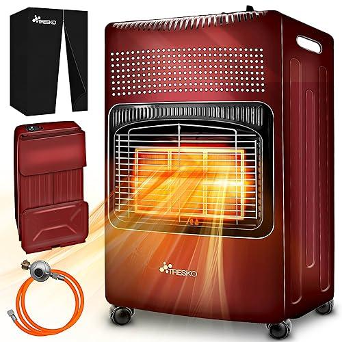 TRESKO Stufa a Gas da 4200 Watt, Riscaldamento con regolatore di pressione del gas, tubo + copertura, riscaldatore con 3 livelli (rosso)