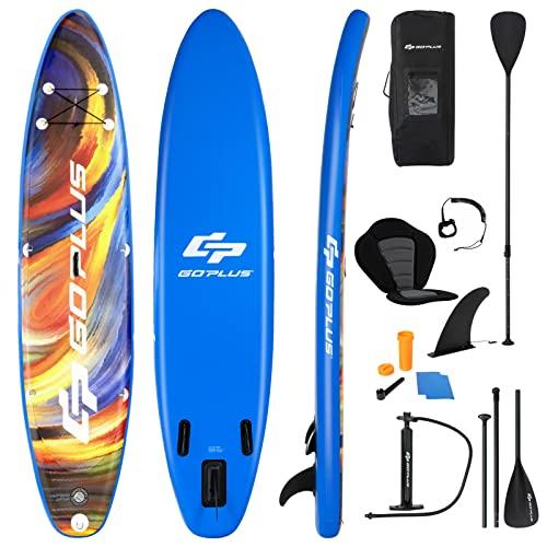 COSTWAY SUP Gonfiabile 320 cm Adulti, Stand Up Paddle Gonfiabile con Pagaia Regolabile, 9 Anelli a Forma di D, Zaino, Pompa, Cordino, Sedile e Triple Pinne, Carico 150 kg, 320 x 76 x 15 cm