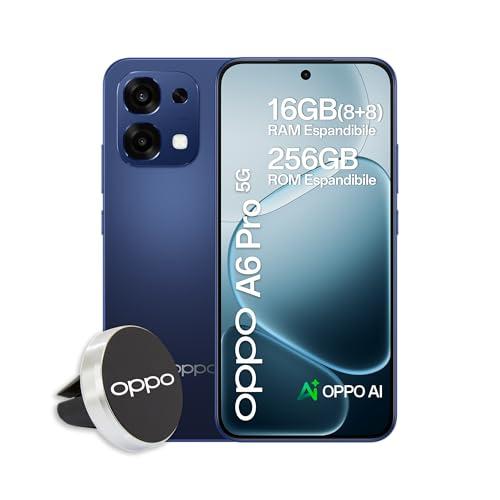 OPPO A6 Pro 5G Smartphone, Foto AI 50MP, Frontale 16MP, Display 6.57” 120HZ AMOLED FHD+, 6500mAh, RAM 8(Esp8GB)+ROM 256GB (esp2TB), IP69, Supporto Auto [Versione Italia], Stellar Black
