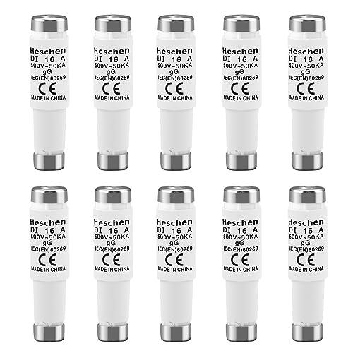 Heschen Collegamenti di fusibile neozed in ceramica, Link fusibile tipo DI, 16A 500VAC, tipo gG, per la protezione di cavi e linee, confezione da 10