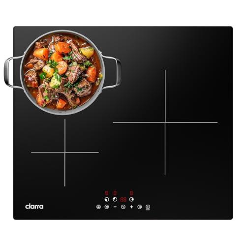 CIARRA CBBIH3 Piano Induzione 3 Fuochi 6200W Piano Cottura Controllo Touch Timer Vetroceramica Blocco Bambini Funzione Pausa Nero