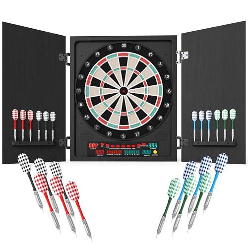 HOMCOM Bersaglio Freccette Elettronico con 6 Display, Bersaglio Professionale con 12 Freccette Incluse e 27 Modalità di Gioco, per 8 Persone, 51x6.5x57cm, Nero
