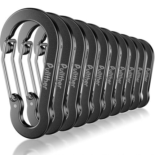 pullther 10 Pezzi Moschettone Multipli, 70mm/2.76'' moschettoni portachiavi piccoli, Aluminium D-Ring Gancio Portachiavi per Outdoor Sports, Hiking, Camping, Pesca - Nero