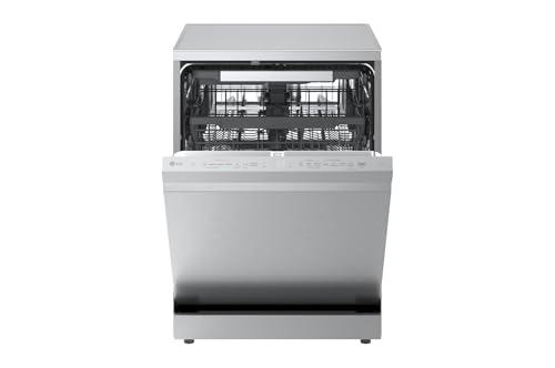 LG DF375HVS Lavastoviglie Libera Installazione Classe A, 14 Coperti, Lavaggio a Vapore TrueSteam, LED Esterno, Sistema QuadWash con 4 Bracci Irroratori, Serie 5, Auto-Apertura, 43dB, Wi-Fi, Grigia