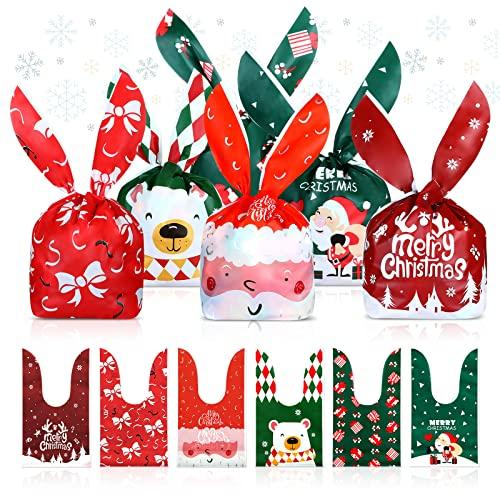 Ucouper Sacchetti per Regalo Natale, Buste 60 pz Confezioni Natalizie Forma di Orecchi Coniglio, per Biscotti Caramelle Dolci Cioccolatini