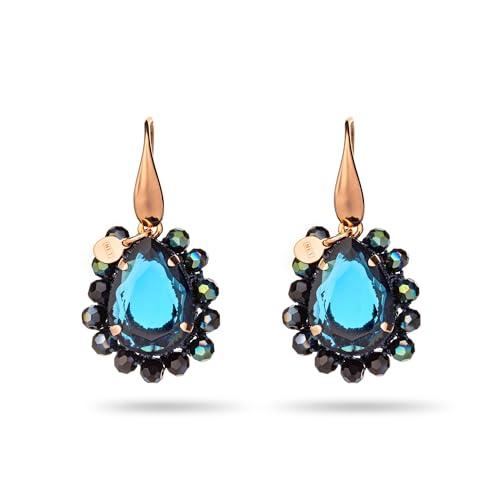 NOTFORALL - Orecchini Donna in Argento 925 con Pietra Blu e Lavorazione Uncinetto - Gioielli Artigianali Placcati Oro Rosé - Made in Italy