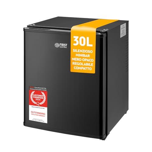 TZS First Austria - Mini Frigorifero 30L completamente silenzioso - Piccolo Minifrigo con porta reversibile e luce interna - Minibar per campeggio, ufficio, camera da letto e hotel - Nero opaco