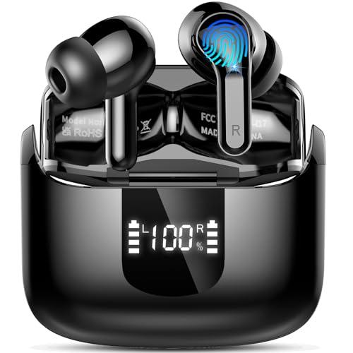 Ordtop Cuffie Bluetooth, Auricolari Bluetooth 5.4 con 4 HD ENC Cancellazione Rumore Mics, 40 Ore HiFi Stereo Cuffiette Bluetooth con LED Display USB-C, IP7 Impermeabili Cuffie Wireless per Android/iOS