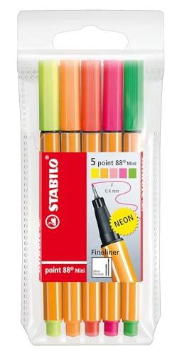 Fineliner - STABILO point 88 Mini - Astuccio da 5 - Colori NEON