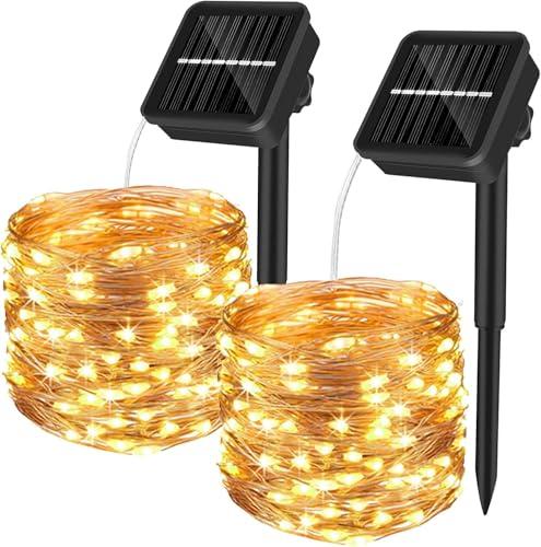 Yizhet Catena Luminosa Solare Esterno, 2 Pezzi Lucine Stringa Solari Esterno con 8 Modalità Impermeabile IP65 per Giardino Patio Balcone Natale