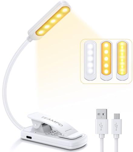 TEAMPD Lampada da Lettura, USB Ricaricabile Luce da Lettura,10 LEDs 3 Modalità con Clip Luce per Lettura Libri a Letto, 360°Flessibile Collo Luce Lettura per Libro,Kindle,Portatili,Viaggio,Emergenza