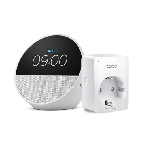 Echo Spot | Bianco + TP-Link Tapo Presa intelligente, compatibile con Alexa - Kit di base per Casa Intelligente