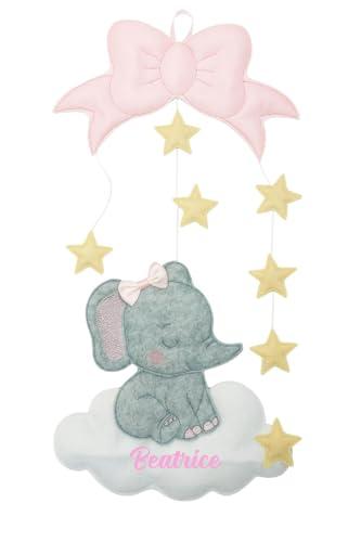 Fiocco nascita con nome | coccarda benvenuto bimbo bimba | elefante elefantina | 40 centimetri | idea regalo corredino