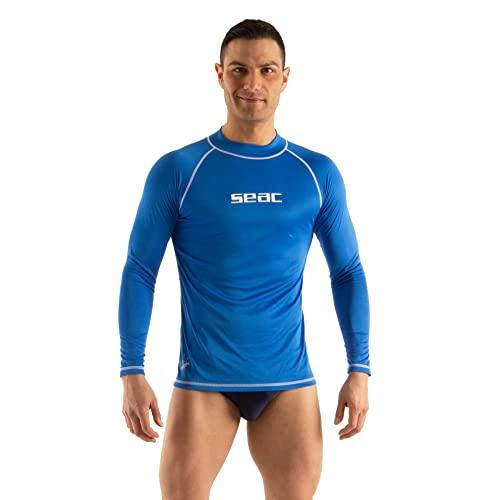 Seac T-Sun Long Man, Maglia protettiva Rash Guard per snorkeling e nuoto anti UV, blu, L