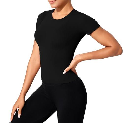 XDSP Maglietta Sportiva Donna Magliette Donna Manica Corta Camicia da Yoga Girocollo Palestra Corsa Traspirante Asciugatura Rapida Top Elastico Manica Corta T-Shirt Gym Jogging Running Fitness
