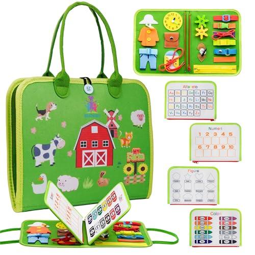BrioKids Libro Montessori Interattivo in Feltro - Busy Board Montessori Italiano - Gioco Bambino 2, 3, 4 Anni - Valigetta Sensoriale con Giochi Educativi per Maschio e Femmina per Sviluppo Cognitivo