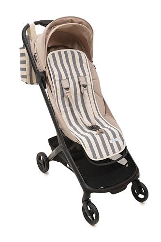 Mi Bollito - Materassino universale – Modello a righe imbottito e traspirante – 100% cotone – Compatibile con tutti i passeggini – Made in Spagna. (Blu)