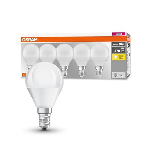 Osram Lampadine LED Sfera, 5.5W Equivalenti 40W, Attacco E14, Luce Calda 2700K, Confezione da 5