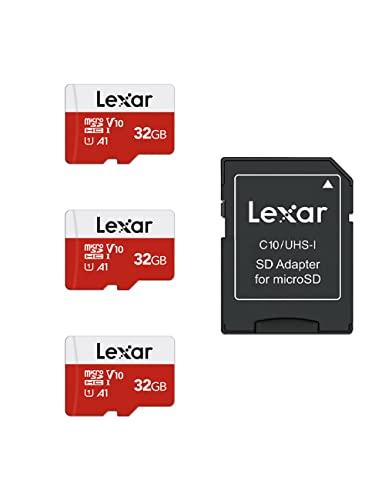 Lexar Micro SD 32 GB, Scheda Micro SD fino a 100 MB/sec(R), Scheda di Memoria microSDHC con Adattatore SD, A1, U1, C10, V10, Micro SD Card Confezione da 3