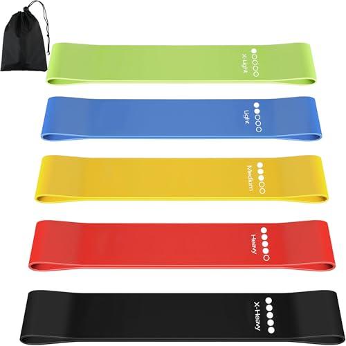 Elastico Fitness Set Di 5, Elastici Palestra Con 5 Livelli Di Ressistenza, Bande Elastiche Fitness Con Guida Allenamento E Borsa Portaoggetti, Elastici Allenamento Per Yoga, Pilates, Esercizi A Casa