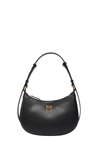 Pinko Half Moon Mini FL Vitello Seta, Borsa Donna, Z99Q_Nero-Antique Gold, Taglia Unica