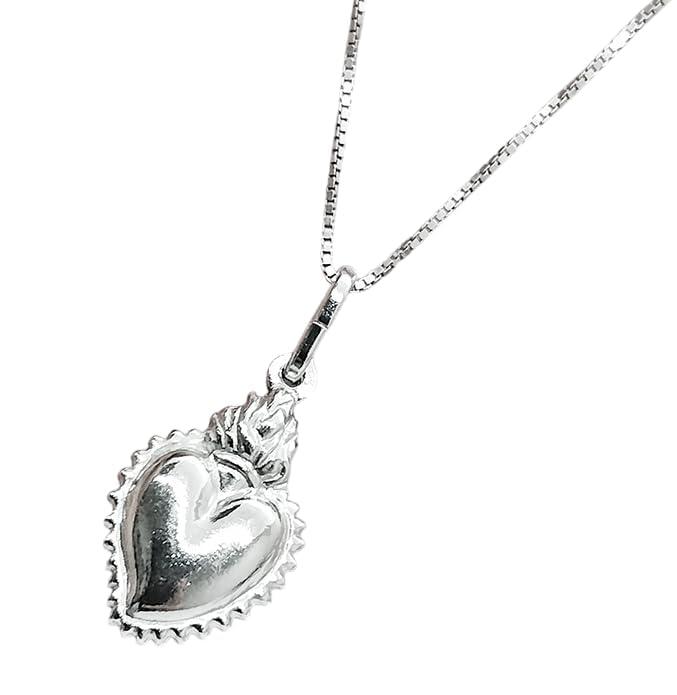 Collana Donna Cuore Sacro Votivo Argento 925 Ex Voto Moda Estate Regalo Ragazza (45 cm)