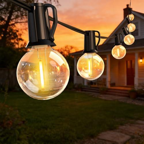 ROVLAK Catena Luminosa Esterno 15M, Luci da Esterno Giardino Impermeabile con 25+4 Lampadine in Vetro G40, Illuminazione da Esterno per Giardino Terrazza Balcone Ombrellone (Bianco Caldo)