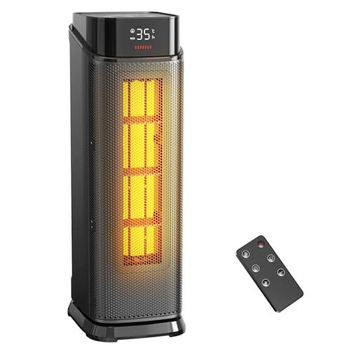 QEXREED Stufetta Elettrica Basso Consumo, 2000W PTC Stufa Elettrica, 4 Modalità, Modalità ECO, 90° Oscillazione, Timer 24H, Telecomando, Potente, Protezione da Surriscaldamento e Ribaltamento, Casa