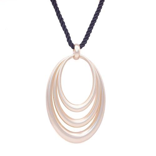 NILUXE DESIGN -Ciondolo Donna Grande con Cerchi Dorati - Lunghezza Regolabile - Catena Satinata Intrecciata Nera - Ciondolo Fatto a Mano Stile Boho Chic per Donna - Collana Lunga Donna