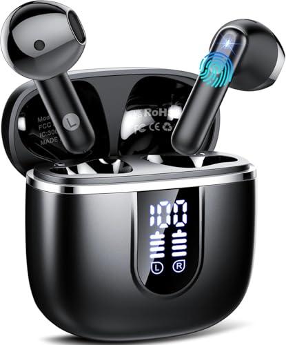 Cuffie Bluetooth, Auricolari Bluetooth 5.4 con 4 ENC HD Mics Immersivo, 40Ore Mini Cuffie Wireless Cancellazione Rumorecon, USB-C, IP7 Cuffie Senza Fili per Androide/iOS, Touch Control, LED, Nero