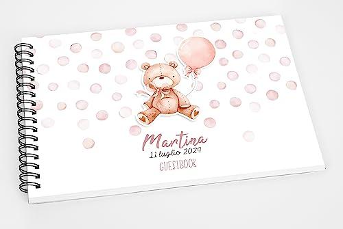 Guestbook battesimo orsetto rosa - libro foto, dediche o auguri invitati orsetto con palloncino regalo battesimo