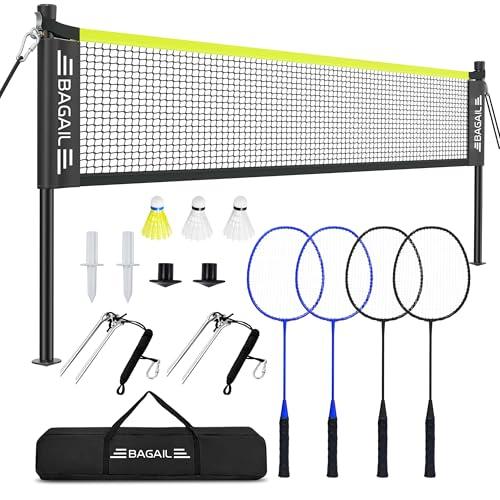 BAGAIL Set di reti da Badminton per Esterni-Dimensioni 6.1x1.55m, 4 Racchette, 3 Palline da Badminton, Rete in PE Resistente e Borsa per Il Trasporto per Il Cortile, la Spiaggia e Giochi in Famiglia