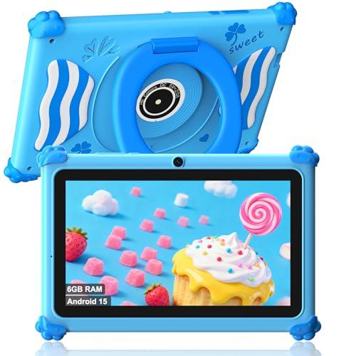 ascrecem Tablet Bambini 7 Pollici Android 15 Tablet per Bambini con 2.4G+5G WiFi6 Penta Core 6GB RAM 32GB ROM Tablets Bambina Doppia Fotocamera 128GB Espandibile Controllo Parentale (Blu)